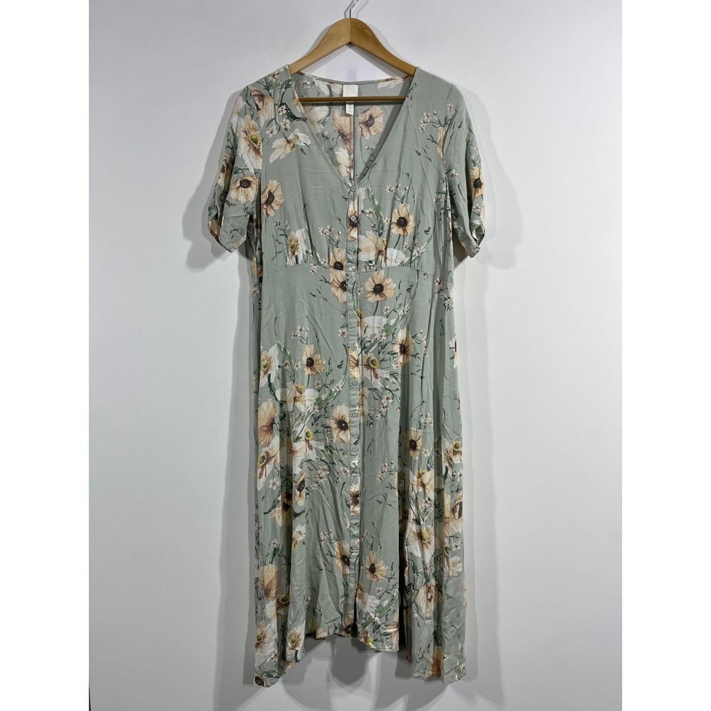 H&M Babydoll Cottagecore Boho Floral Prairie Midi Dress Womens‎ 14 Coastal